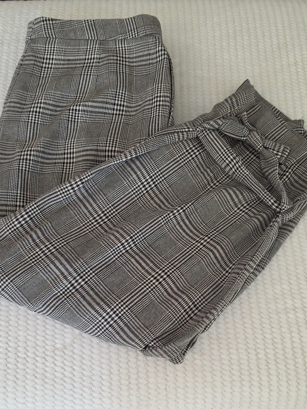 Zara Black & White Glen Plaid High-Waist Trousers Brand New